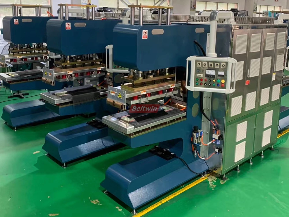 Máquina de soldadura de alta frecuencia de 25KW para cinta de correr, empalme de correa de PVC PU y flanco de soldadura, guía